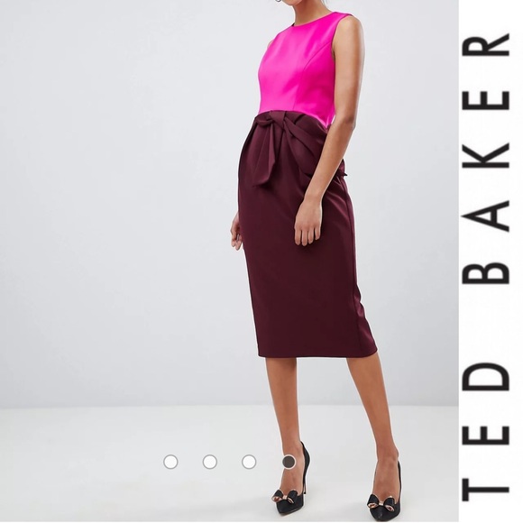 🌟HOST PICK🥂🎀NWT TED BAKER NIKKITA RIBBON DRESS💖💜Fuschia - Picture 2 of 16